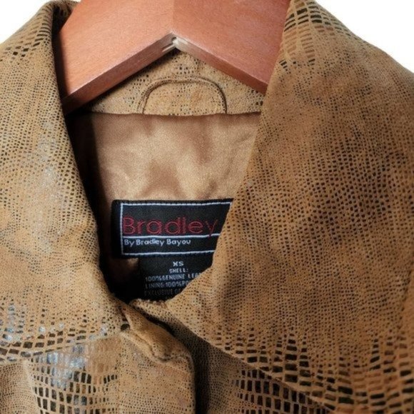 Bradley‎ Jacket 100% Genuine Leather Tan Animal Print size XS Snap Buttons - Picture 7 of 13